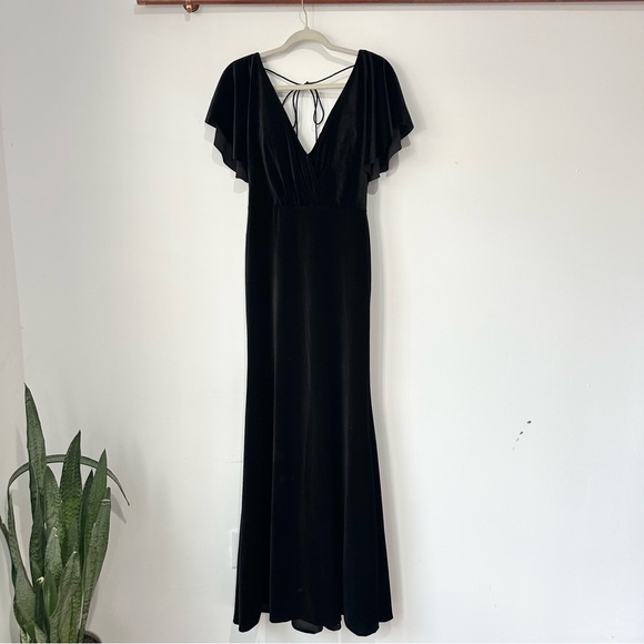 NWT Jenny Yoo Rachel Square Neck Long Sleeve Stretch Velvet Gown Black Anthro - Picture 7 of 7